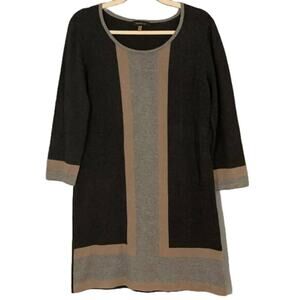 Spense Neutral, Black, Gray, Tan, Colorblock Cotton Blend Sweater Dress, M
